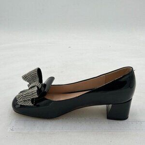 YDN Women Square Toe Tassel Pumps Rhinestone Bow Chunky Low Heels Slip on Comfy